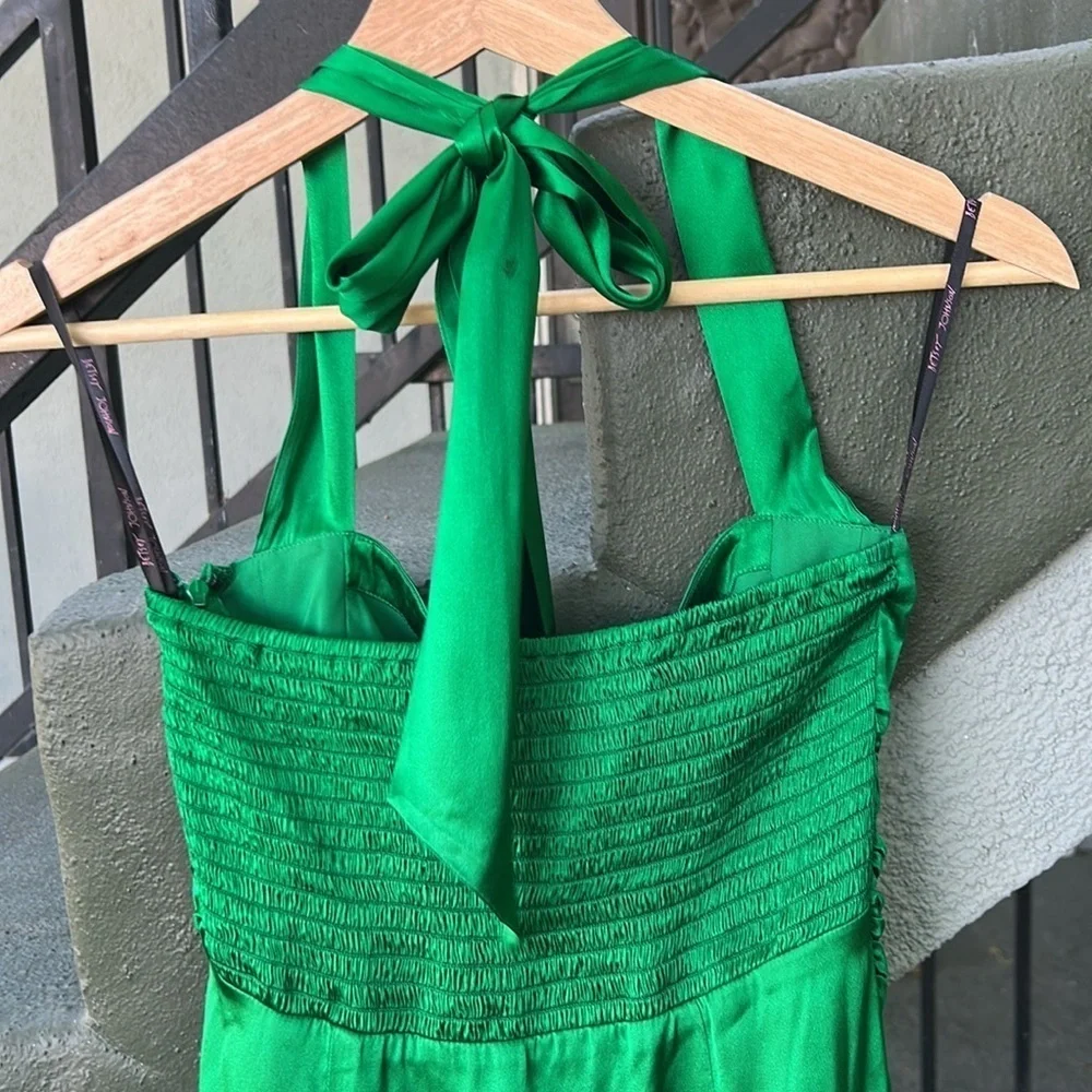 Betsey Johnson Vintage Green Ruched Halter Mini Dress Wedding Guest Formal Sz 4 - Picture 8 of 10